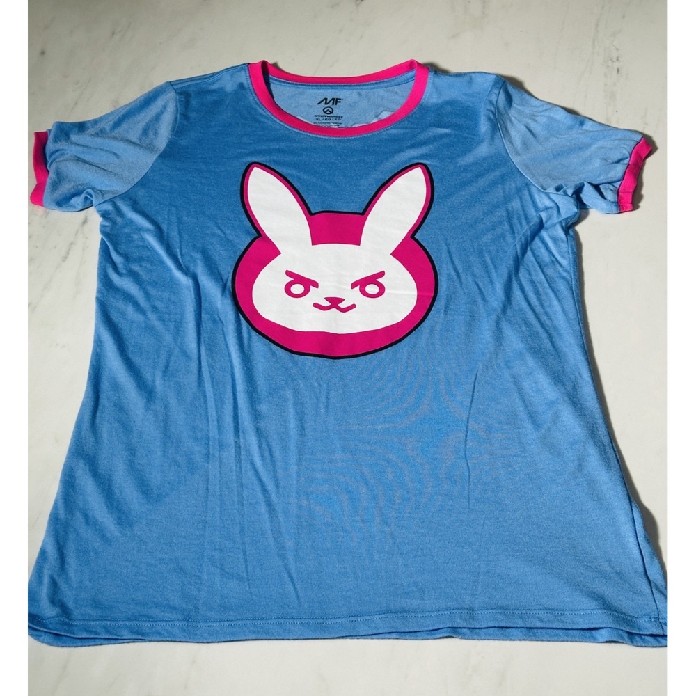 Overwatch D.Va T-Shirt Women's Size XL Graphic T-Shirt Pink / Blue Ringer Tee
